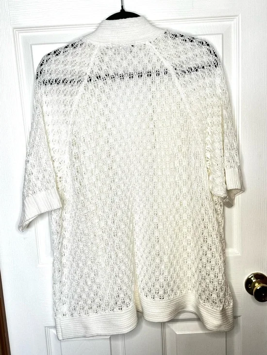 Liz Claiborne Open Knit Cardigan White Lightweight 3X - Picture 5 of 5